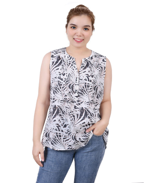 NY Collection Petite Sleeveless Pintucked Blouse
